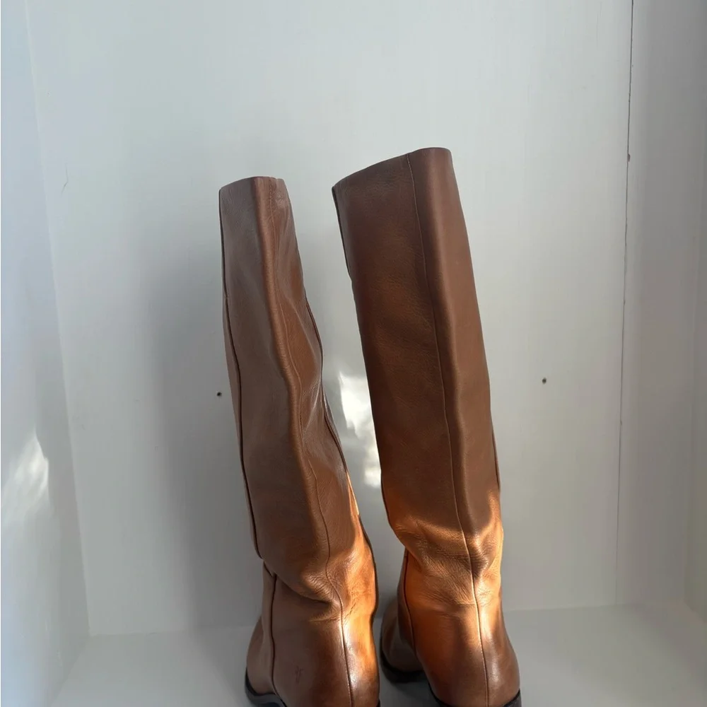 Frye Tall Leather Riding Boots in Cognac Brown